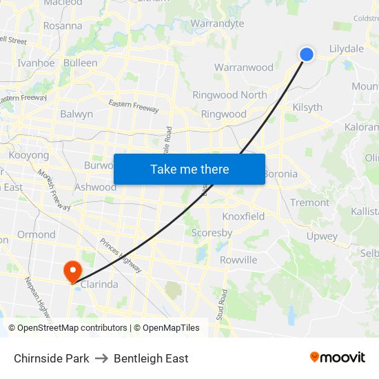 Chirnside Park to Bentleigh East map