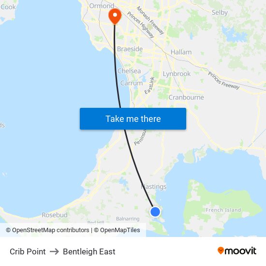 Crib Point to Bentleigh East map