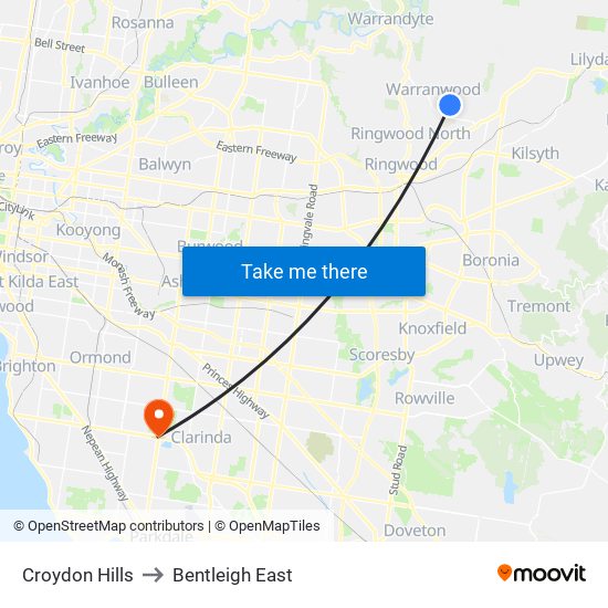 Croydon Hills to Bentleigh East map