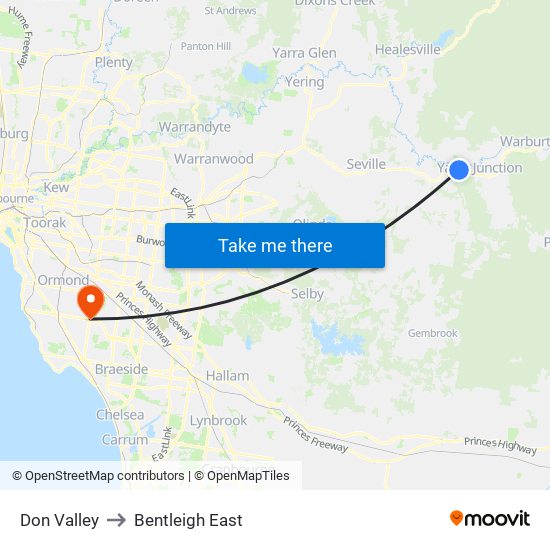 Don Valley to Bentleigh East map