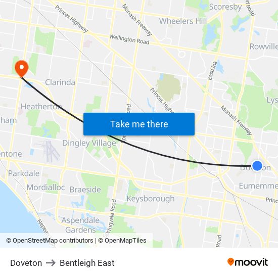 Doveton to Bentleigh East map