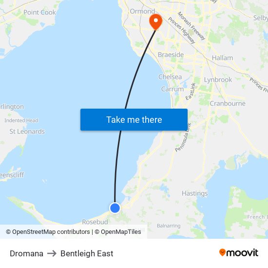 Dromana to Bentleigh East map