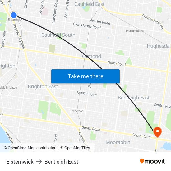 Elsternwick to Bentleigh East map