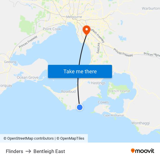 Flinders to Bentleigh East map