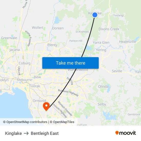 Kinglake to Bentleigh East map