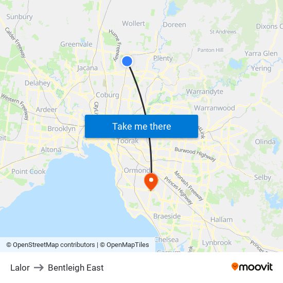 Lalor to Bentleigh East map