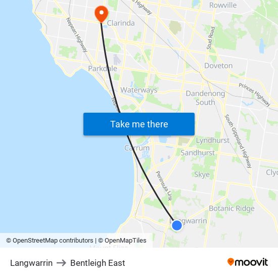Langwarrin to Bentleigh East map