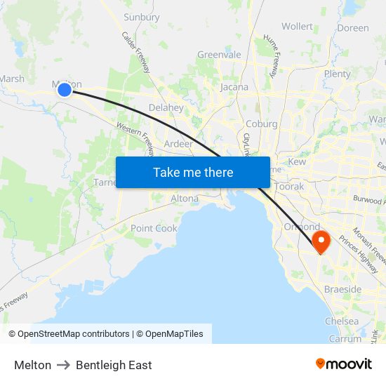 Melton to Bentleigh East map