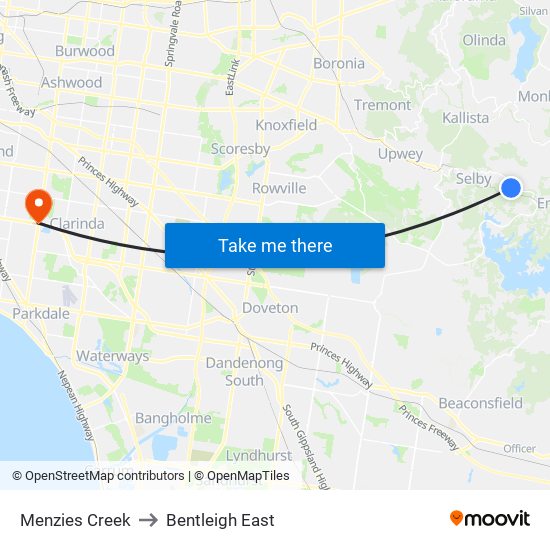 Menzies Creek to Bentleigh East map