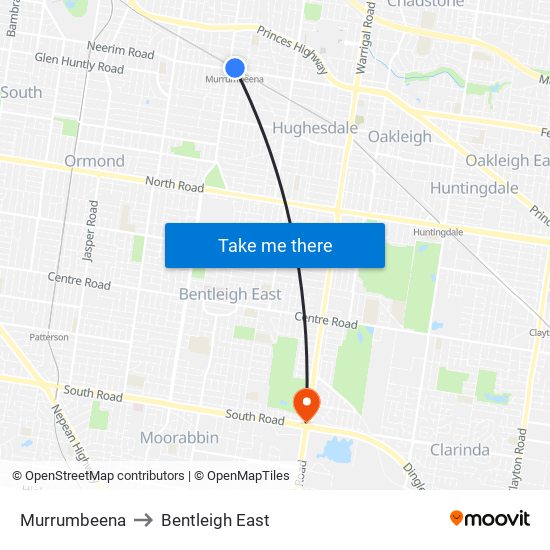 Murrumbeena to Bentleigh East map