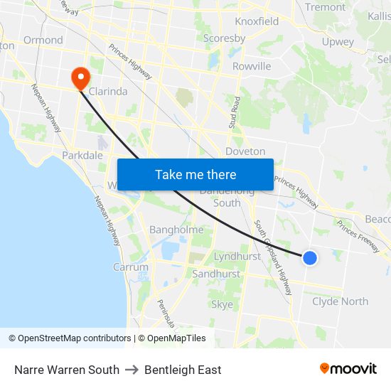 Narre Warren South to Bentleigh East map