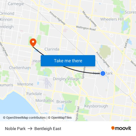 Noble Park to Bentleigh East map