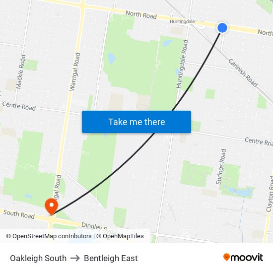 Oakleigh South to Bentleigh East map