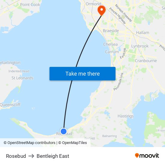 Rosebud to Bentleigh East map
