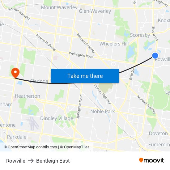 Rowville to Bentleigh East map