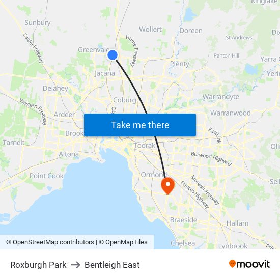 Roxburgh Park to Bentleigh East map