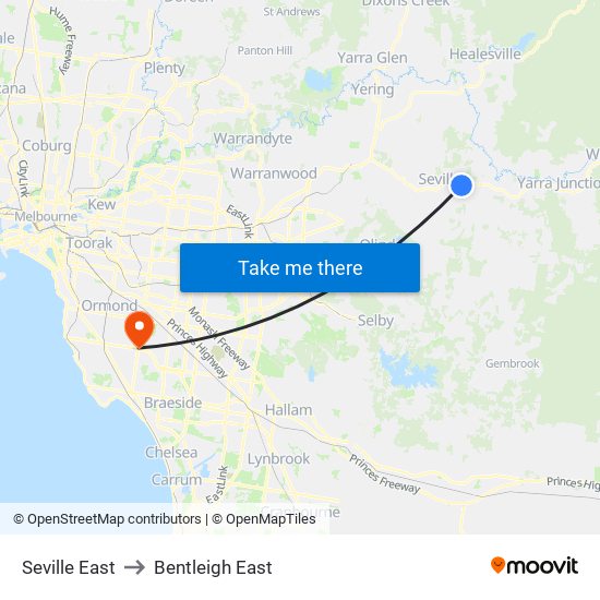 Seville East to Bentleigh East map