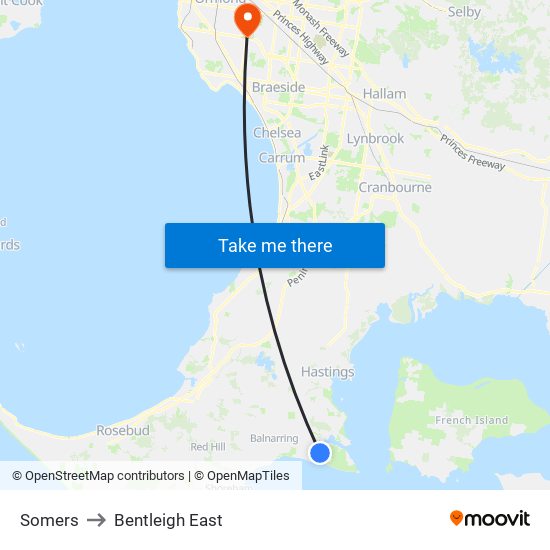 Somers to Bentleigh East map