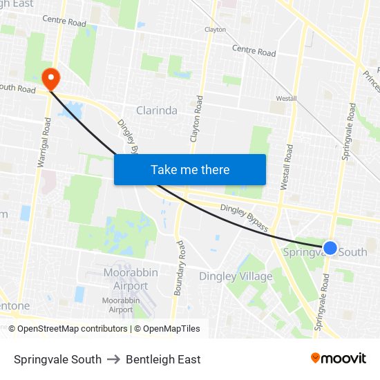 Springvale South to Bentleigh East map