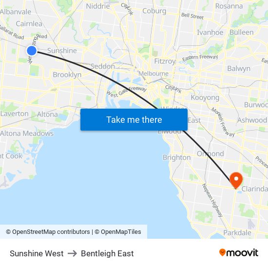 Sunshine West to Bentleigh East map