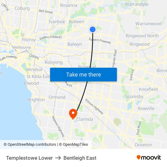 Templestowe Lower to Bentleigh East map