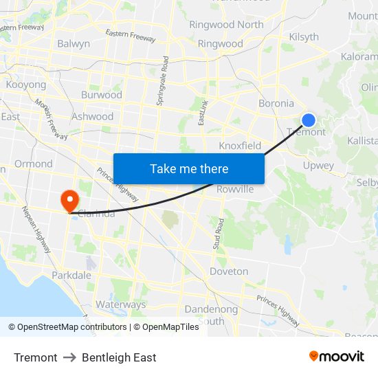 Tremont to Bentleigh East map