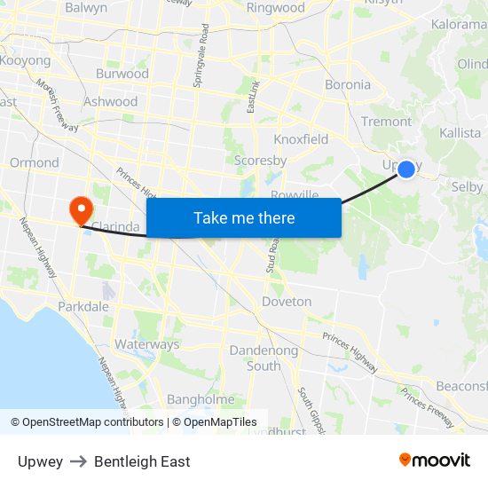 Upwey to Bentleigh East map