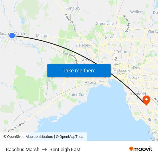 Bacchus Marsh to Bentleigh East map