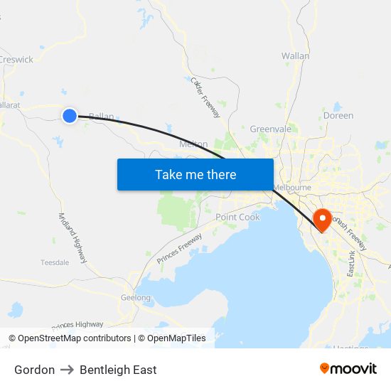 Gordon to Bentleigh East map