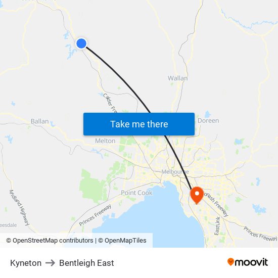 Kyneton to Bentleigh East map