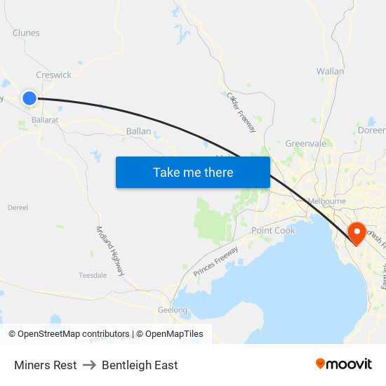 Miners Rest to Bentleigh East map