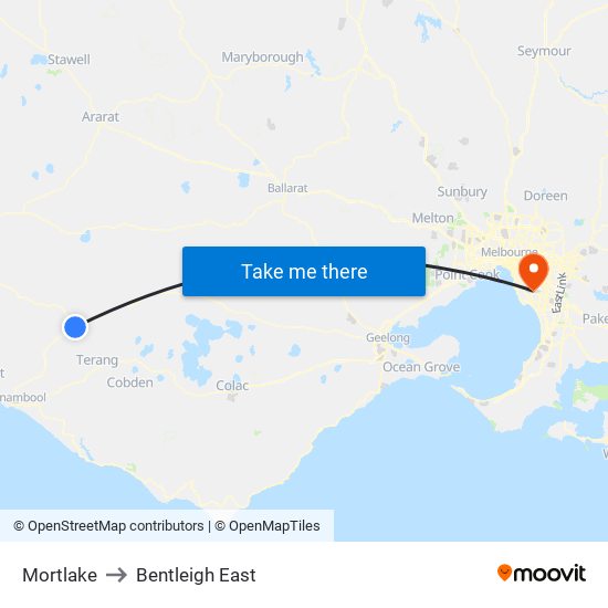 Mortlake to Bentleigh East map