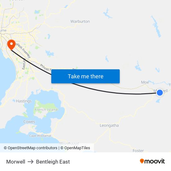 Morwell to Bentleigh East map