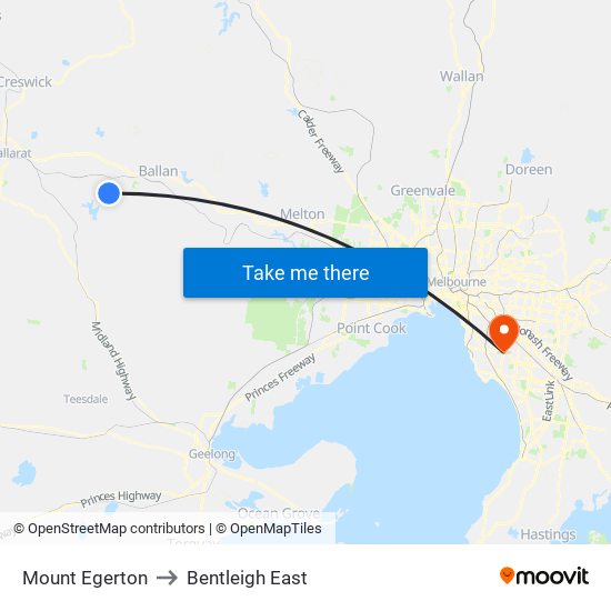 Mount Egerton to Bentleigh East map