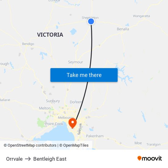 Orrvale to Bentleigh East map
