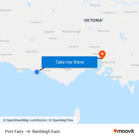 Port Fairy to Bentleigh East map