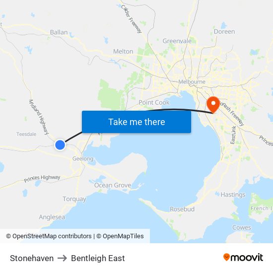 Stonehaven to Bentleigh East map