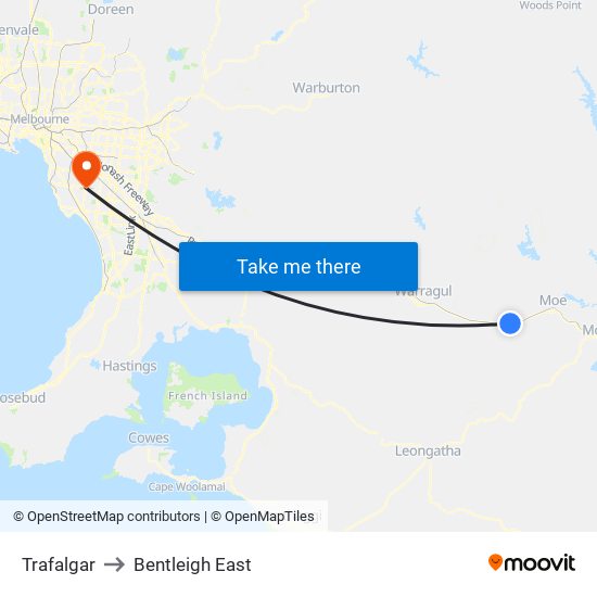 Trafalgar to Bentleigh East map