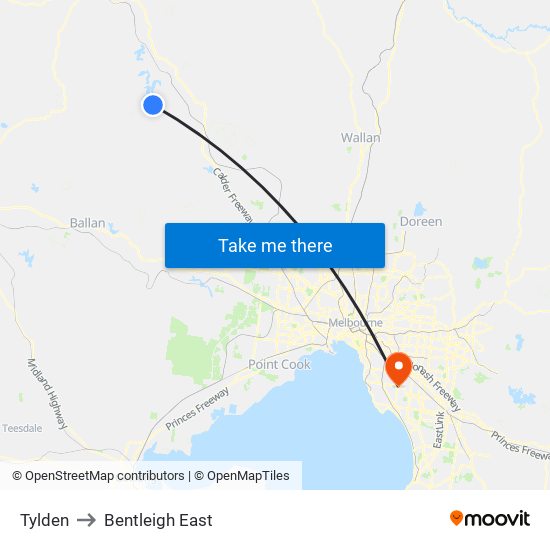 Tylden to Bentleigh East map