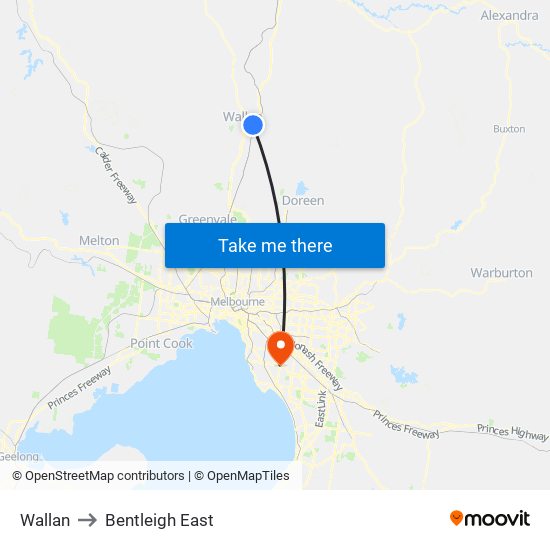 Wallan to Bentleigh East map