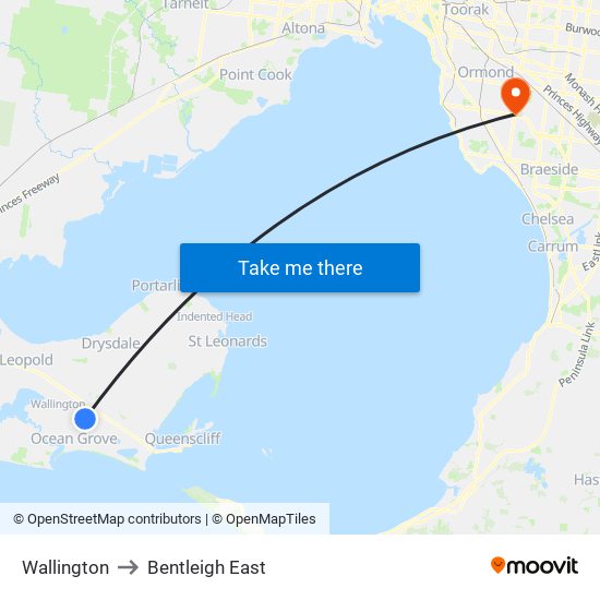 Wallington to Bentleigh East map