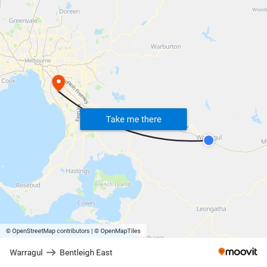 Warragul to Bentleigh East map