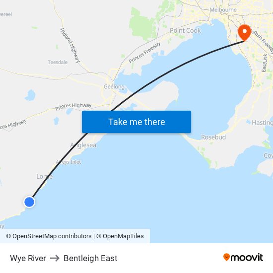 Wye River to Bentleigh East map