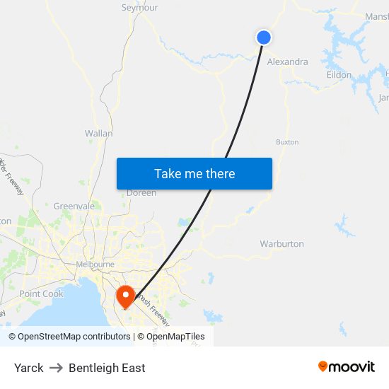 Yarck to Bentleigh East map