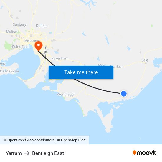Yarram to Bentleigh East map