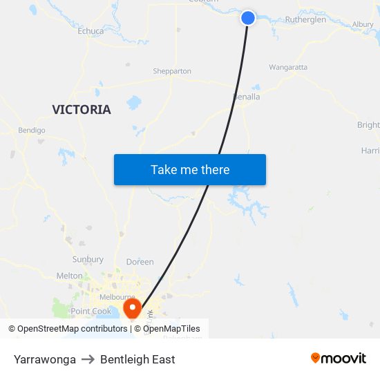 Yarrawonga to Bentleigh East map