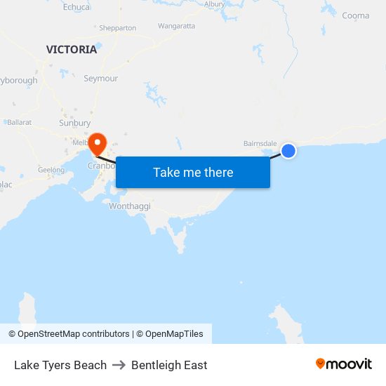Lake Tyers Beach to Bentleigh East map