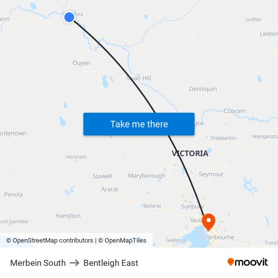 Merbein South to Bentleigh East map