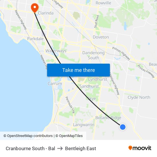 Cranbourne South - Bal to Bentleigh East map