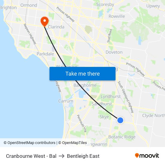 Cranbourne West - Bal to Bentleigh East map